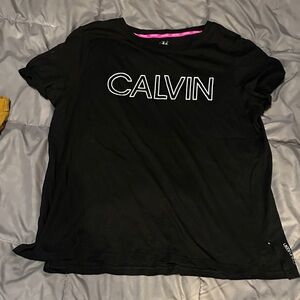 Women's Calvin Klein Black Tee with White 'CALVIN' Chest Logo size XL